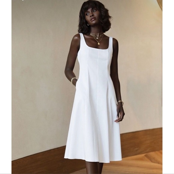 CLUB MONACO Wide Neck Panel Midi Dress In White - Picture 1 of 6